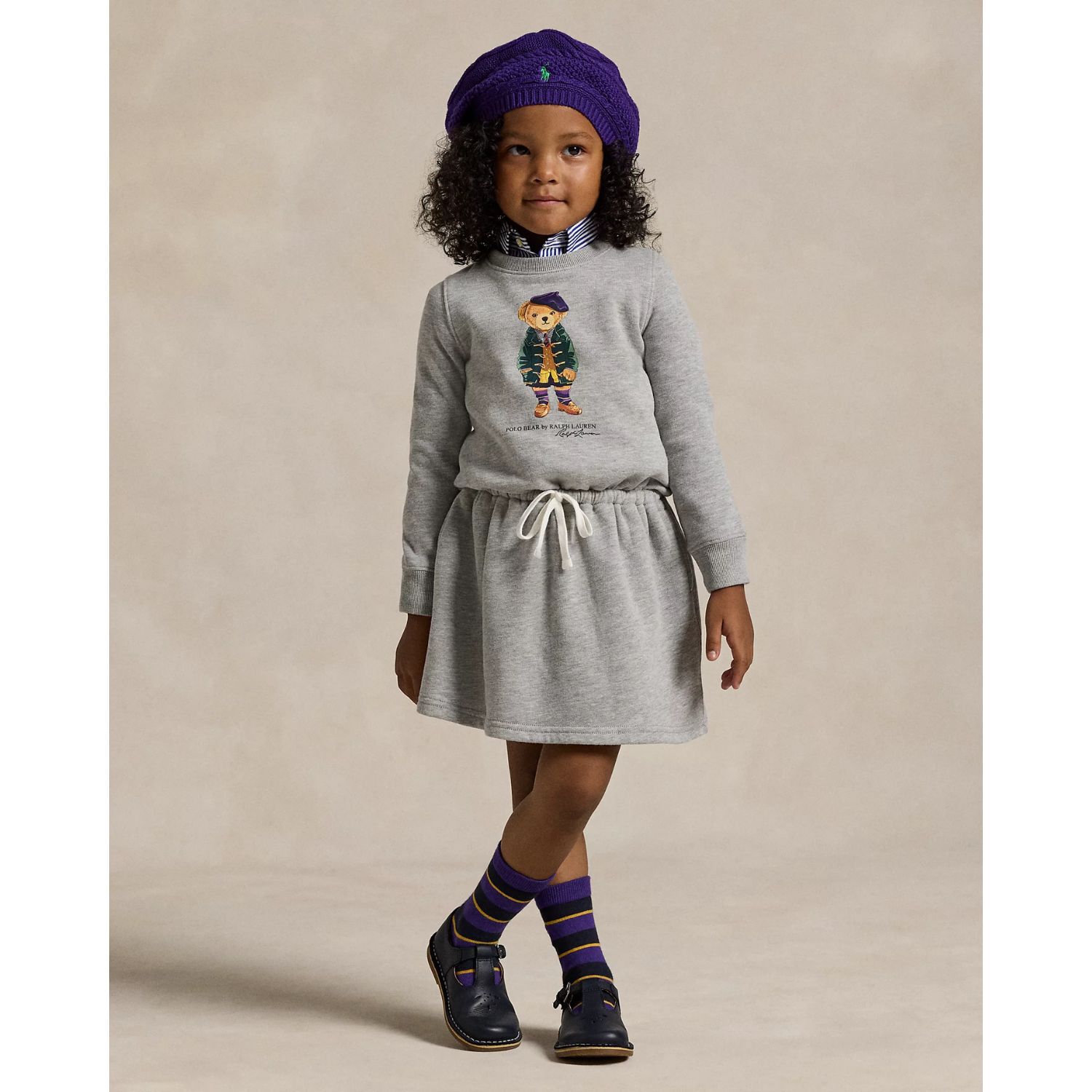 Girls Grey Polo Bear Dress, 1, hi-res
