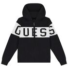 Boys Black & White Logo Knitted Hooded Zip Up Top, 1, hi-res