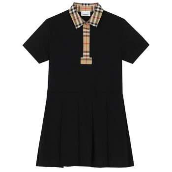 Girls Black Checkered Polo Dress