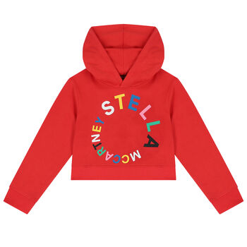Girls Red Logo Hooded Top