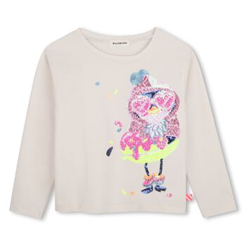 Girls Ivory Sequin Bird Long Sleeve Top
