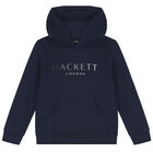 Boys Navy Blue Logo Hooded Top, 1, hi-res