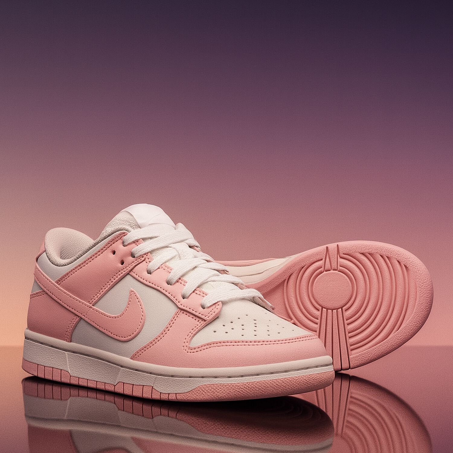 Girls Pink & White Dunk Low Trainers, 2, hi-res