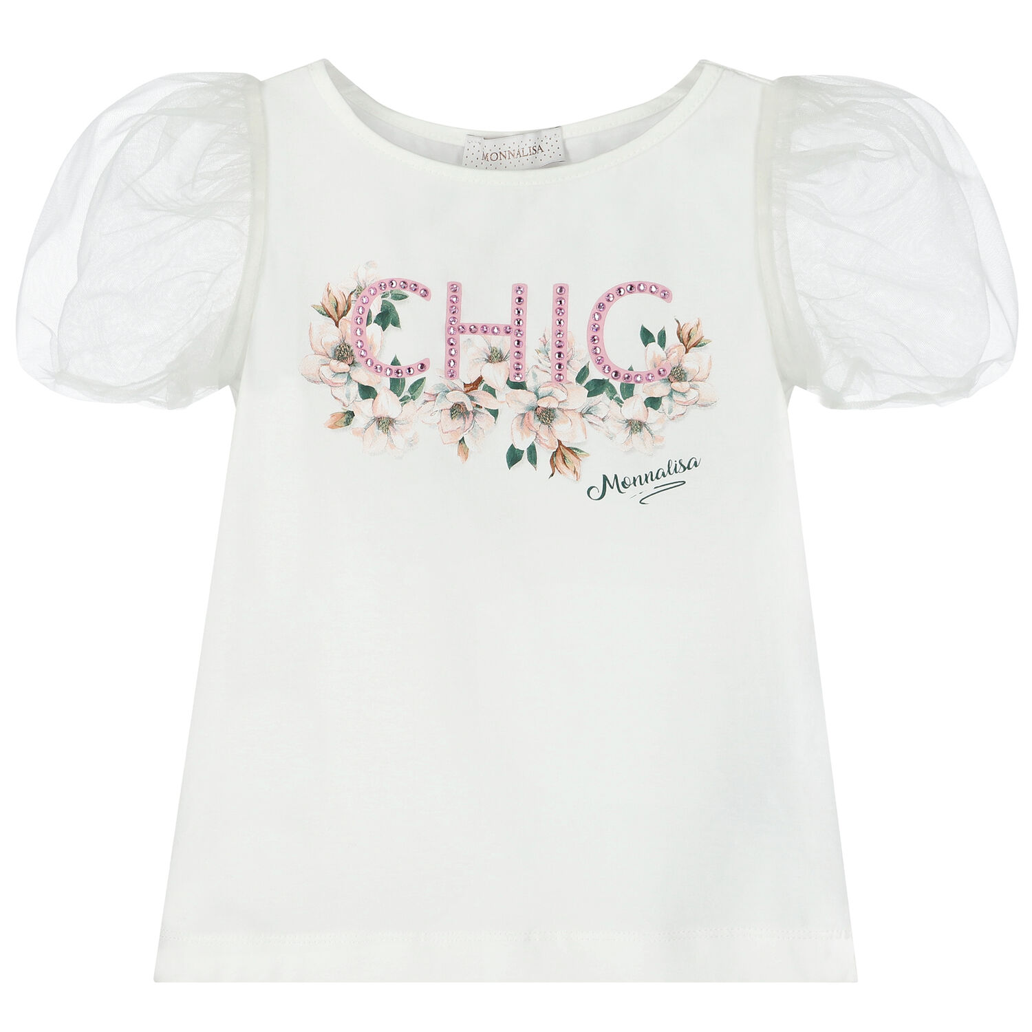 Girls Ivory Embellished T-Shirt, 1, hi-res