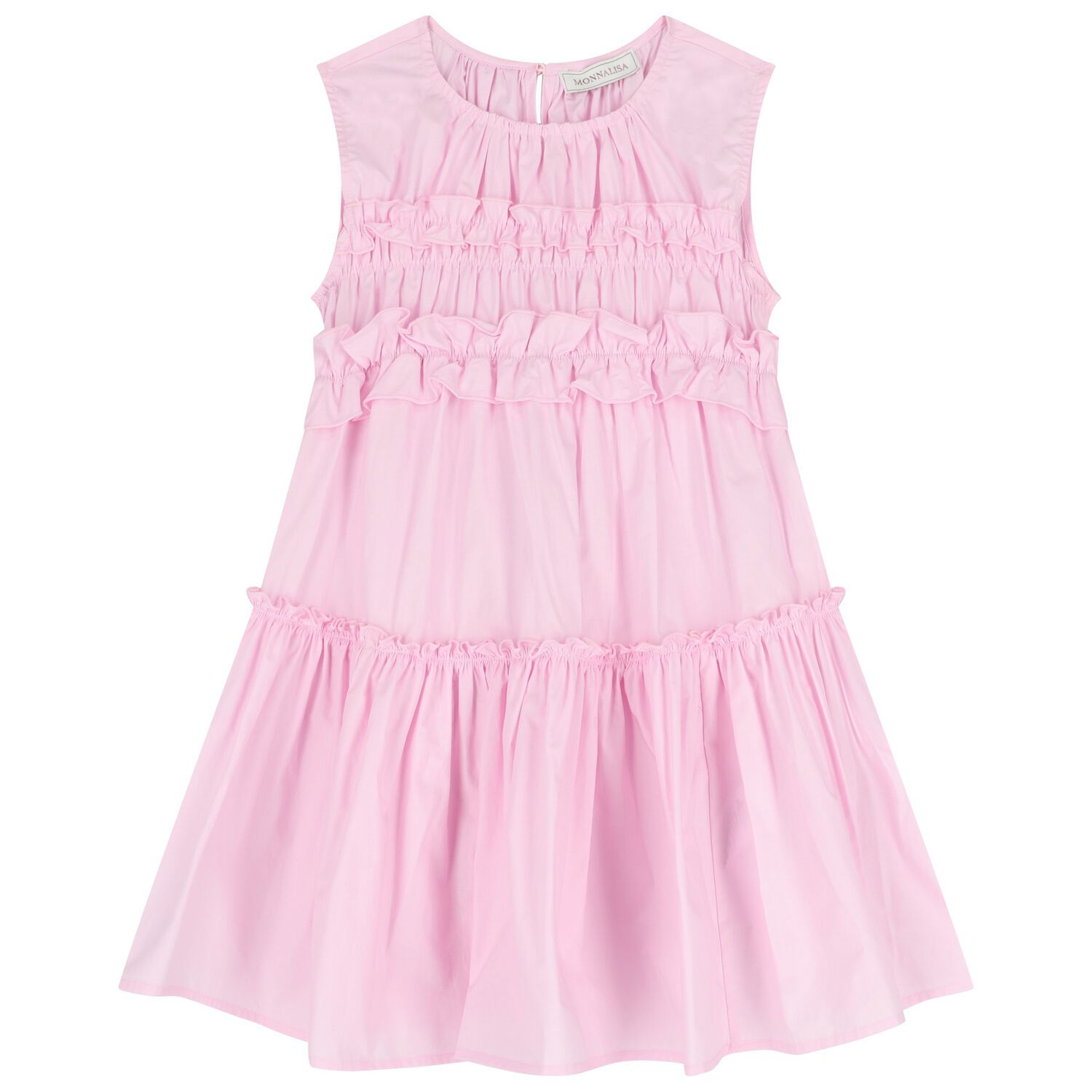 Girls Pink Poplin Ruffle Dress, 4, hi-res
