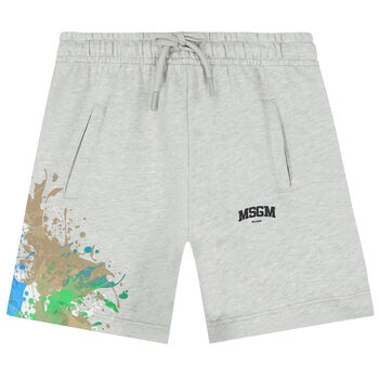 Boys Grey Paint Splatter Logo Shorts