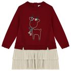 فستان بنات رنة منسوج بالشعار باللون الأحمر والبيج, 1, hi-res