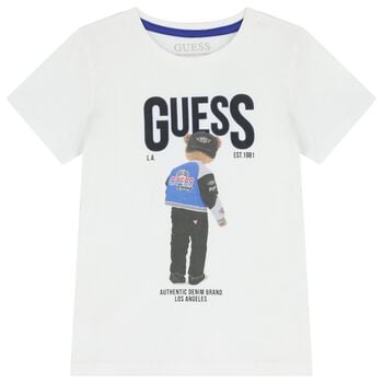 Boys White Teddy Bear Logo T-Shirt