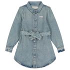 Girls Blue Logo Denim Dress, 1, hi-res