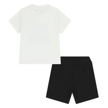  Younger Boys White & Black Logo Shorts Set