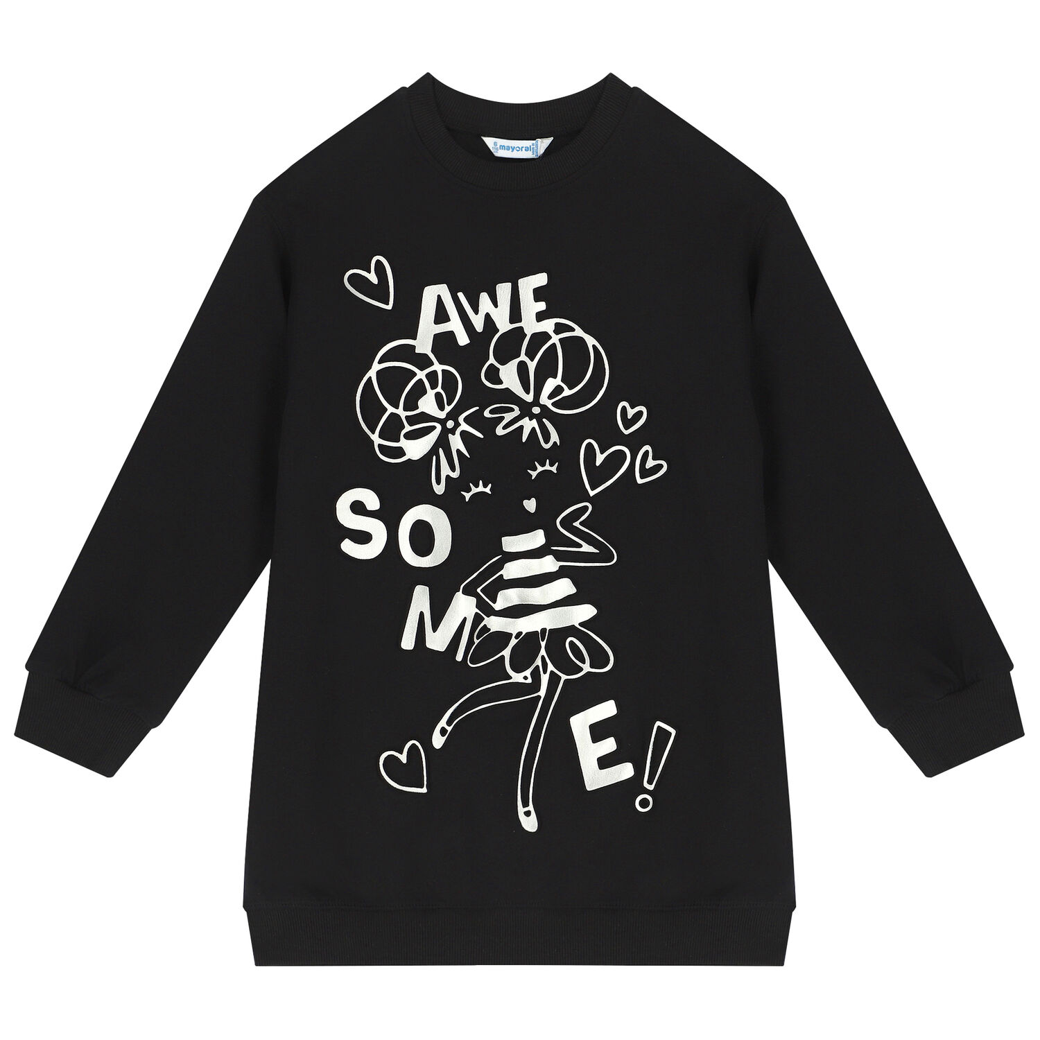 Girls Black & Silver Sweatshirt Dress, 1, hi-res image number null