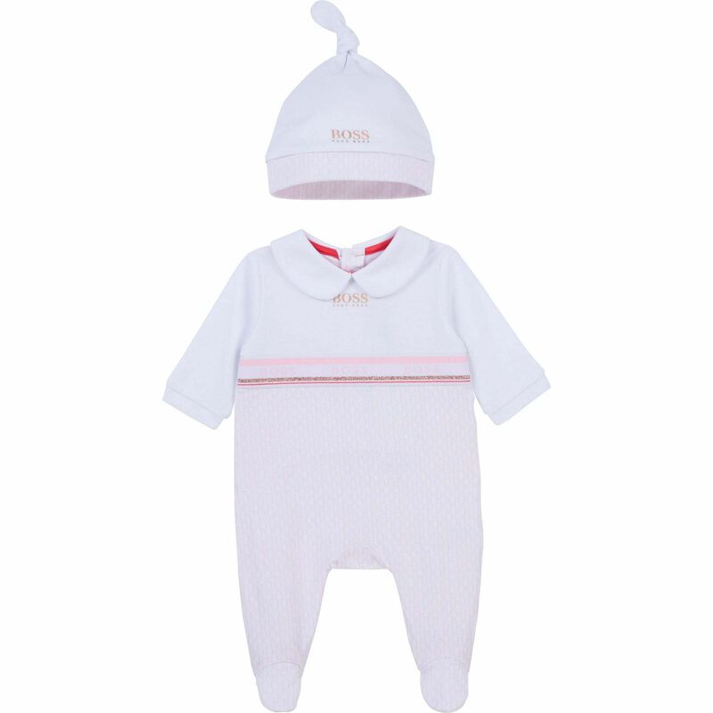 Girls White & Pink Logo Babygrow & Hat Set, 1, hi-res image number null