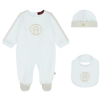 Baby Boys Blue Logo Babygrow Hat & Bib Gift Set