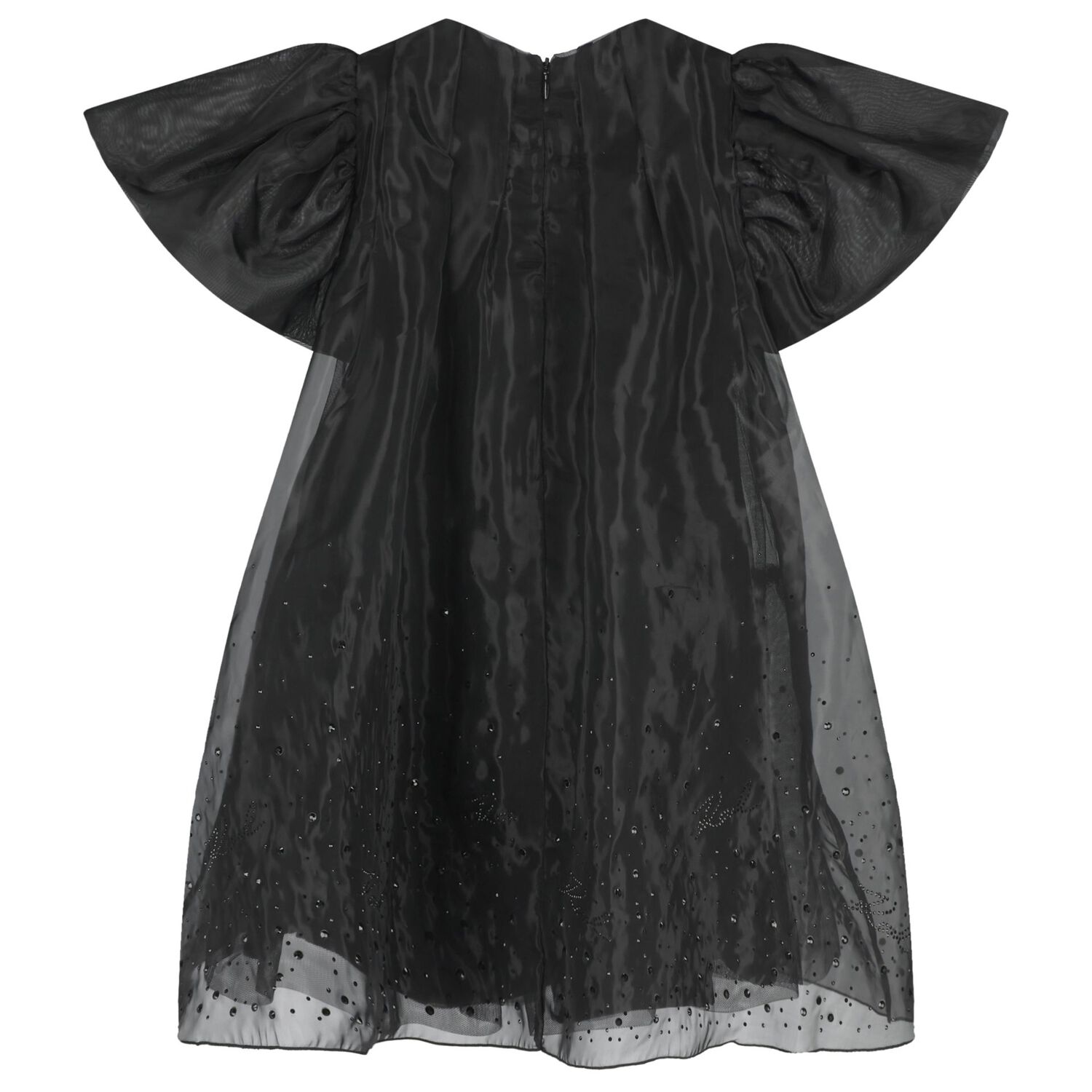 Girls Black Embellished Organza Dress, 1, hi-res