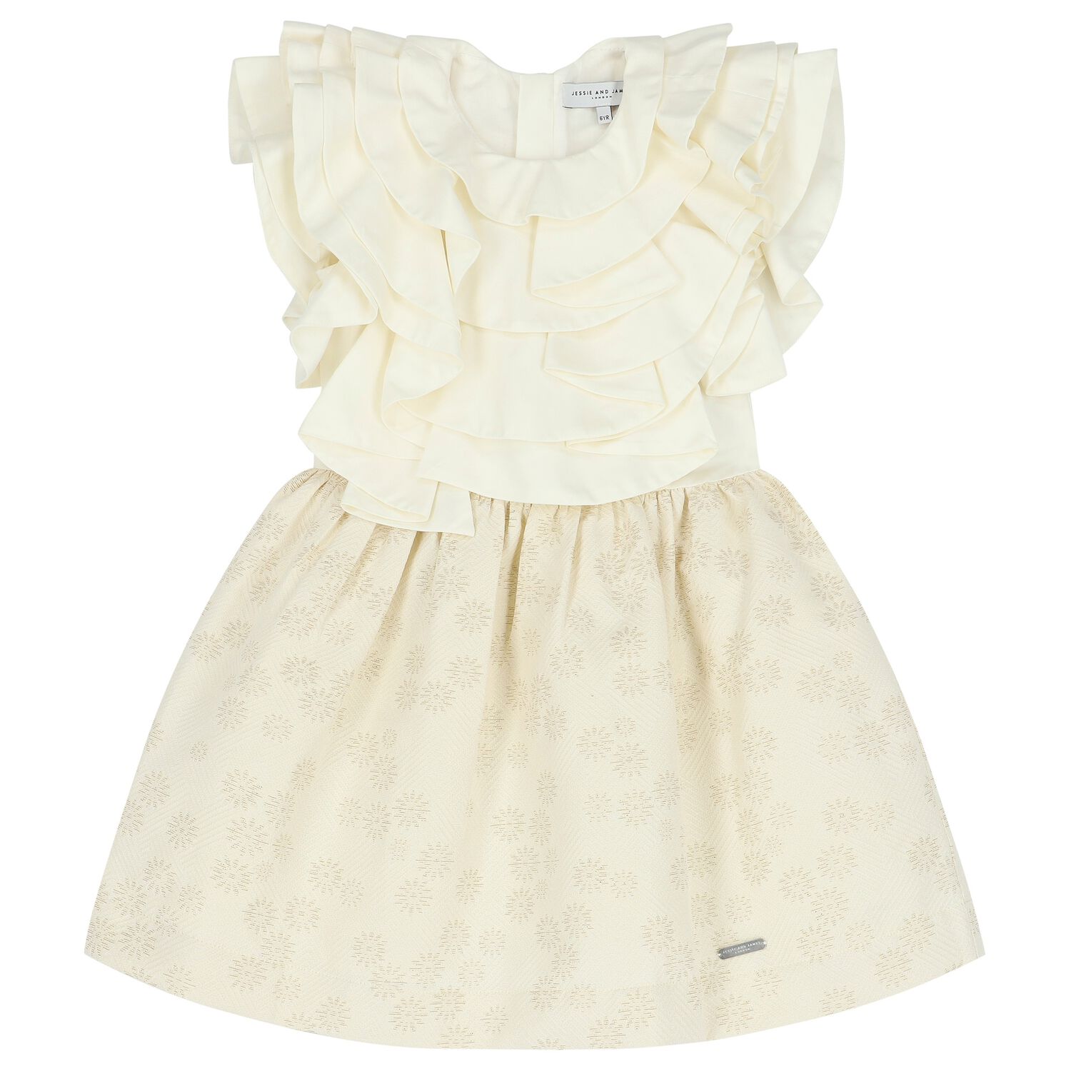 Girls White & Gold Floral Jacquard Dress, 1, hi-res image number null