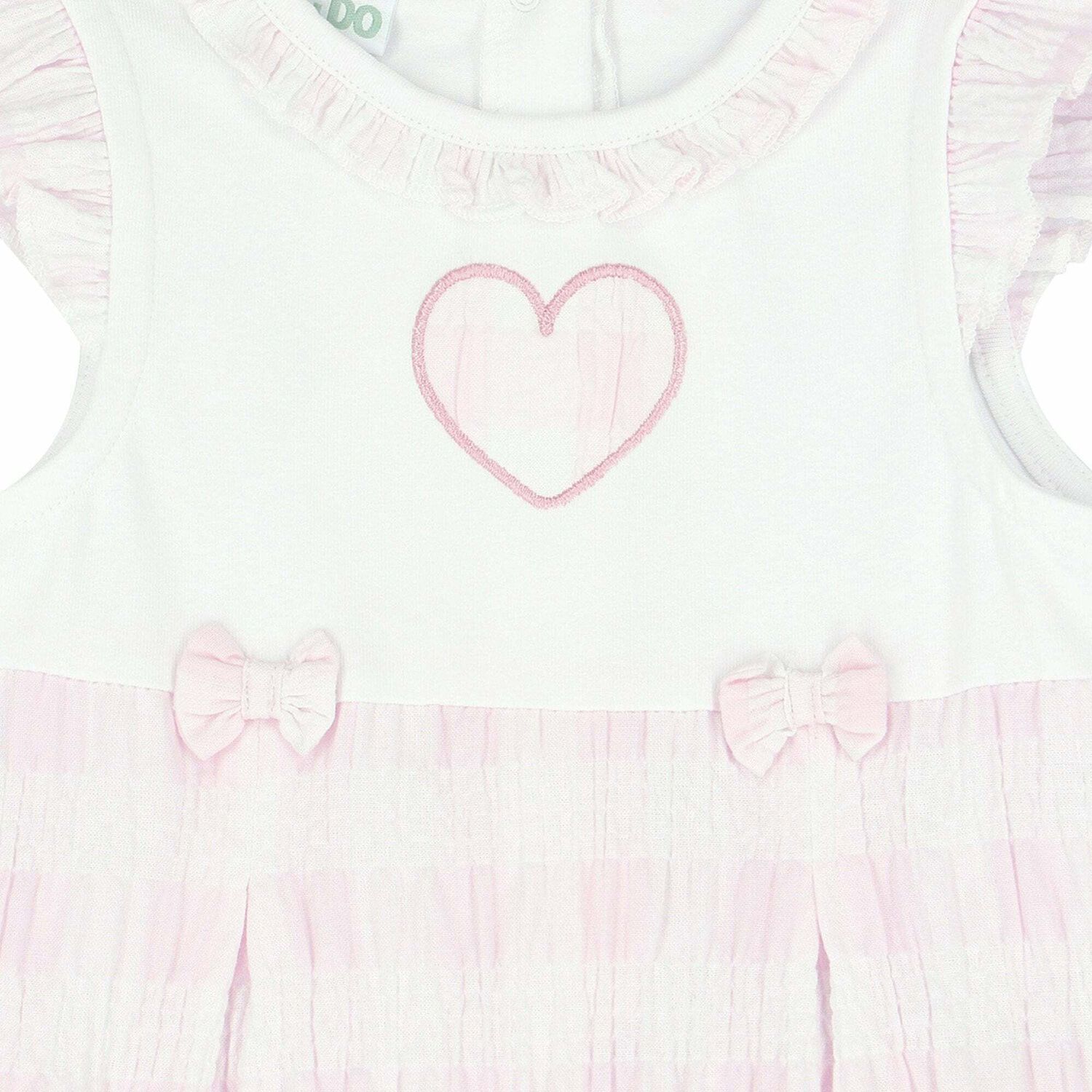 Baby Girls Pink & White Embroidered Romper, 1, hi-res