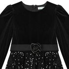 Girls Black Embellished Sequin Dress, 1, hi-res