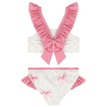 Girls White & Pink Bow Bikini
