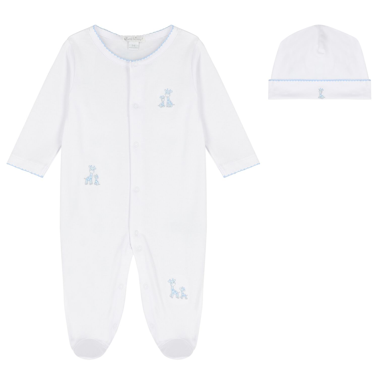 Baby Boys White & Blue Just Giraffe Babygrow Set, 1, hi-res