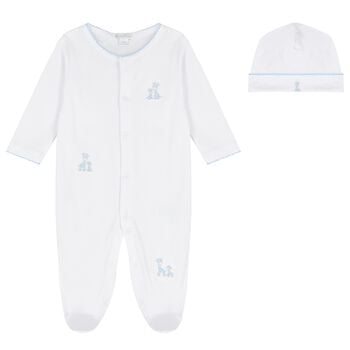 Baby Boys White & Blue Just Giraffe Babygrow Set