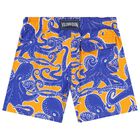 Boys Blue & Orange Octopus Swim Shorts, 1, hi-res
