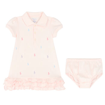 Baby Girls Pink Logo Polo Dress Set
