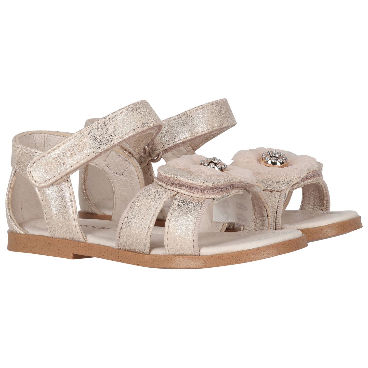 Girls Gold Flower Sandals, 3, hi-res image number null