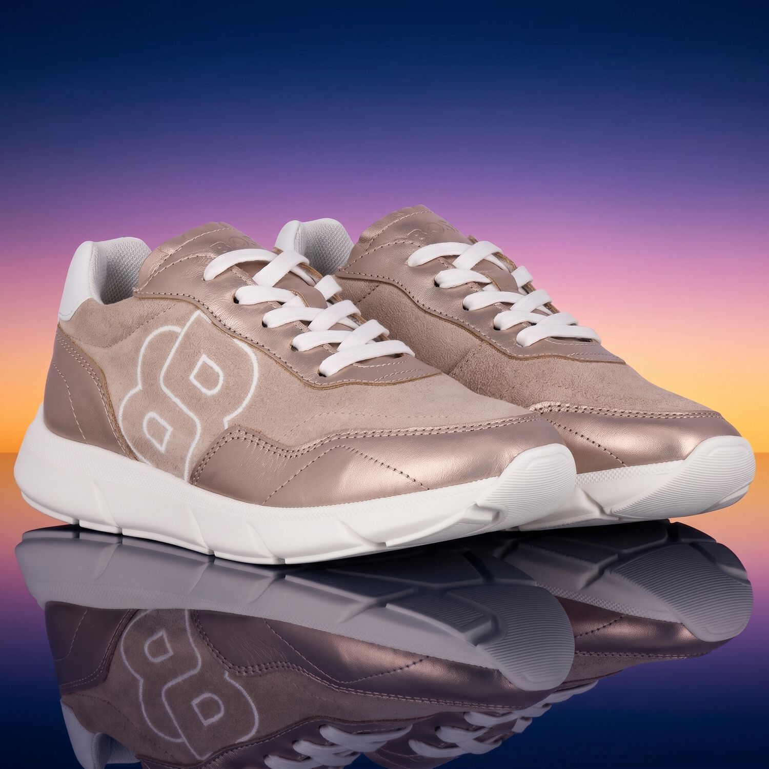 Girls Gold Logo Trainers, 1, hi-res