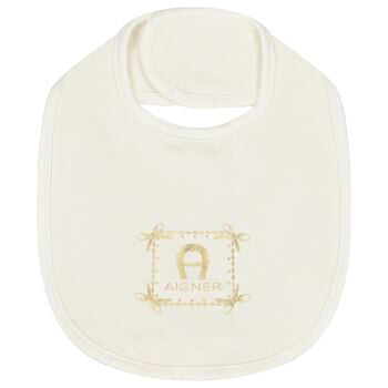 Baby Girls Ivory & Gold Logo Bib