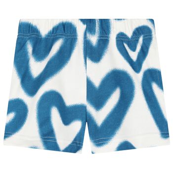 Girls Blue & White Heart Print Shorts