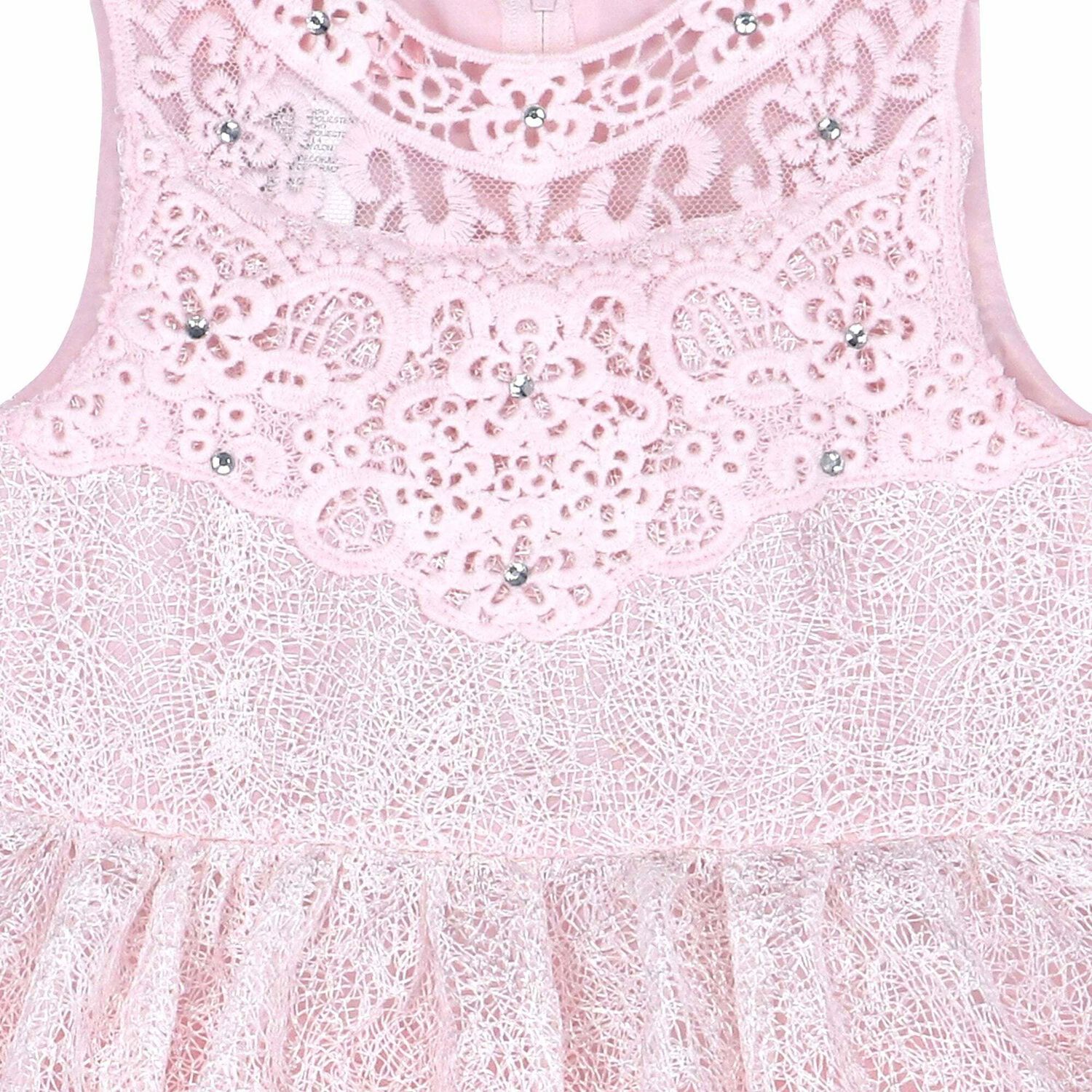 فستان دانتيل مطرز باللون الوردي للبنات, 1, hi-res