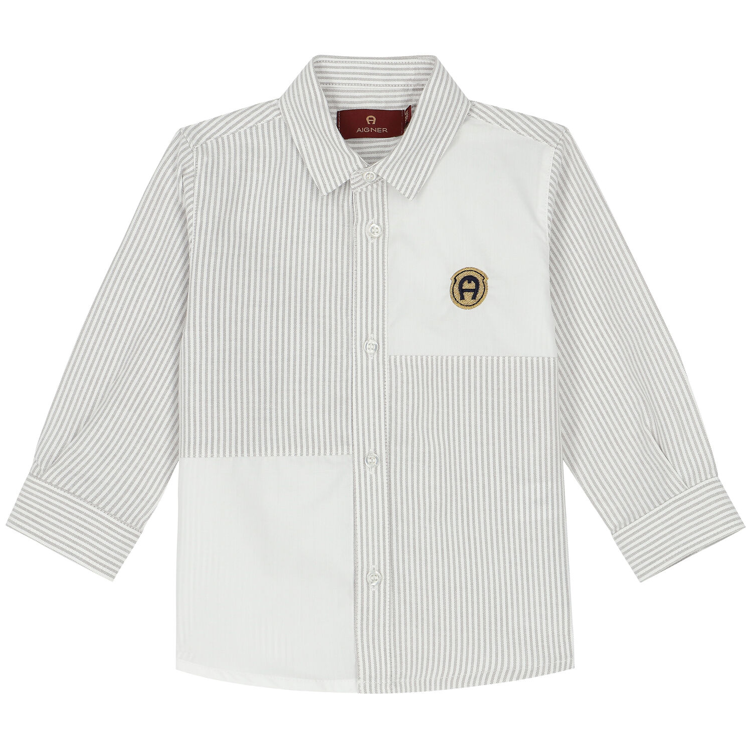 قميص بالشعارمخطط باللون الأبيض والرمادي للأولاد, 1, hi-res