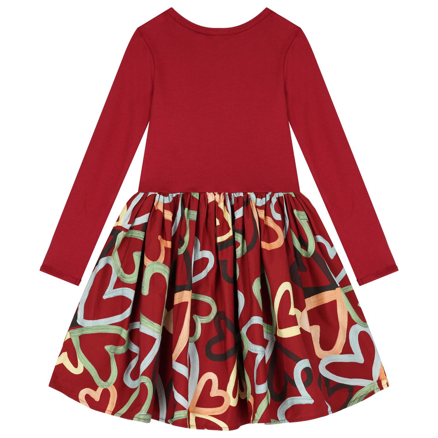 Girls Red Hearts Long Sleeve Dress, 1, hi-res
