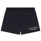 Girls Navy Blue Logo Shorts, 1, hi-res