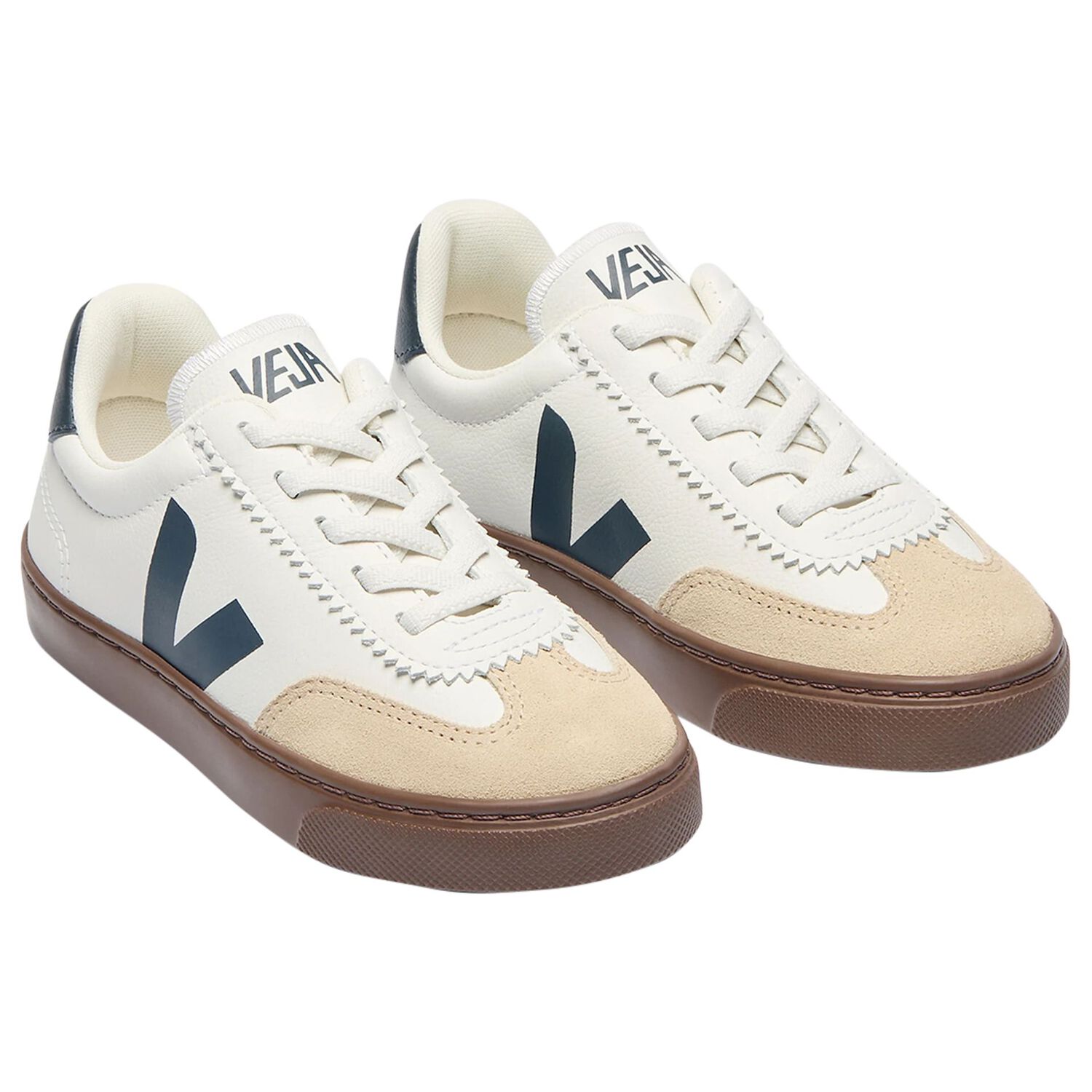 White & Beige Leather Trainers, 1, hi-res