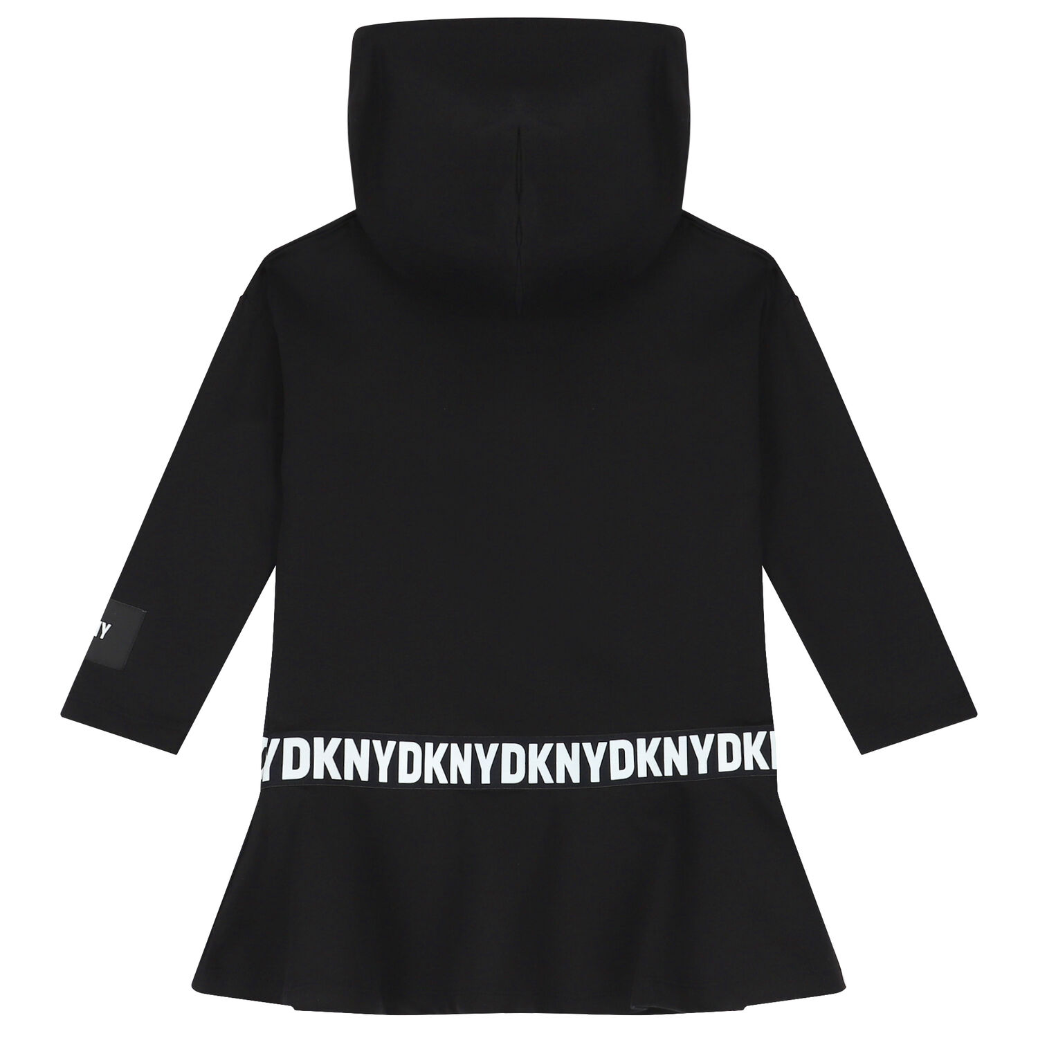 Girls Black Logo Hooded Dress, 1, hi-res