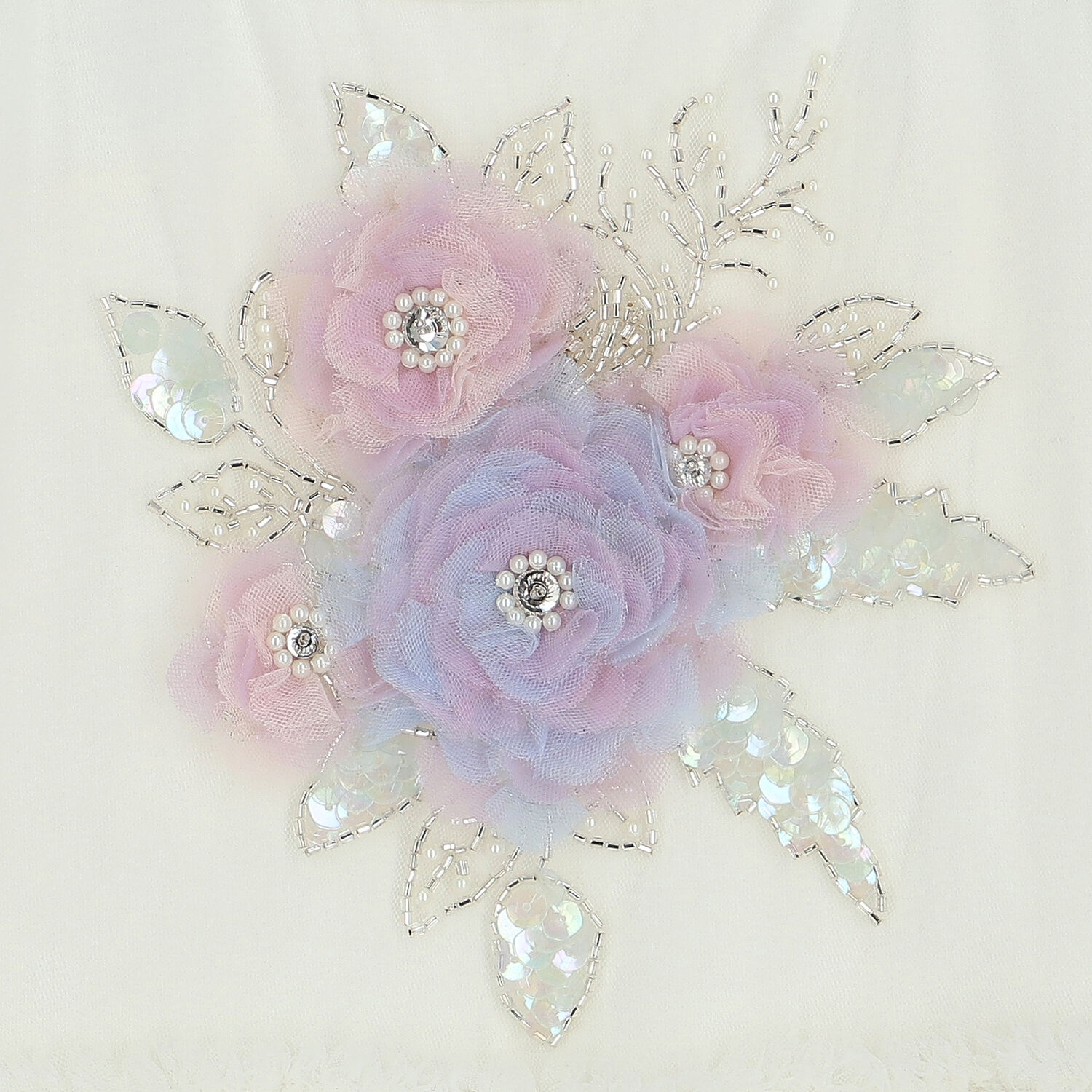 فستان بنات تول مطرز باللون العاجى, 1, hi-res