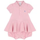 Baby Girls Pink Logo Polo Romper, 3, hi-res