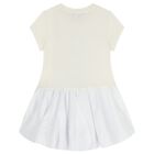 Girls Ivory & White Logo Dress , 1, hi-res