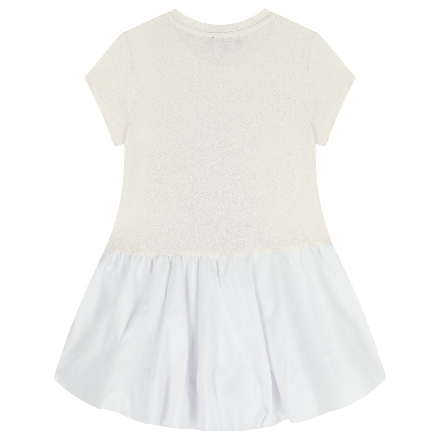 Girls Ivory & White Logo Dress , 1, hi-res