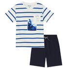 Boys White & Navy Striped Shorts Set, 1, hi-res