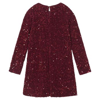Girls Red Embellished Sequin Dress