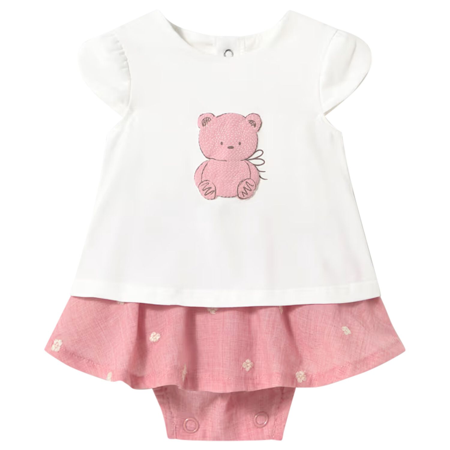 Baby Girls White & Pink Teddy Bear Skirt Set, 1, hi-res