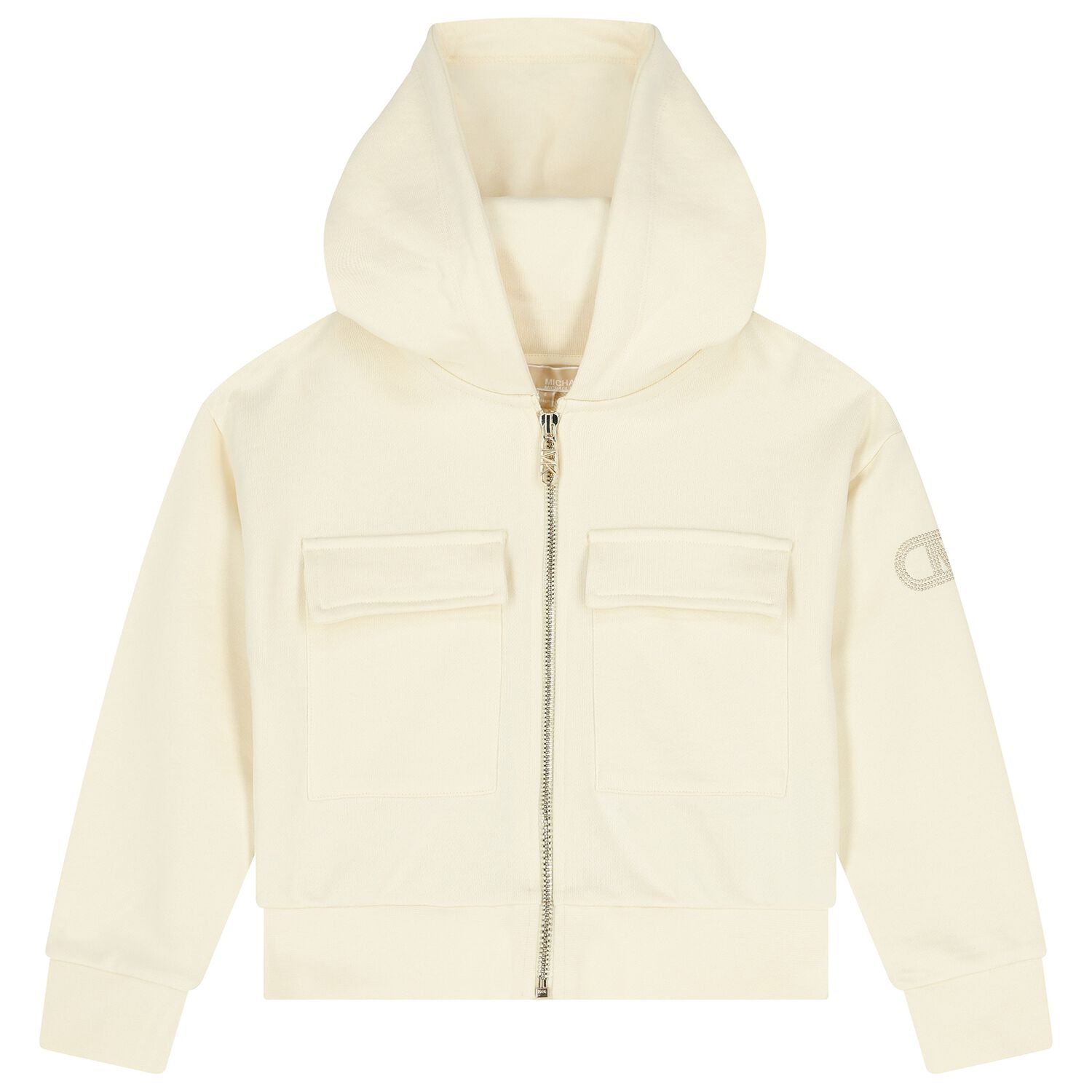 Girls Ivory Logo Hooded Zip Up Top, 1, hi-res