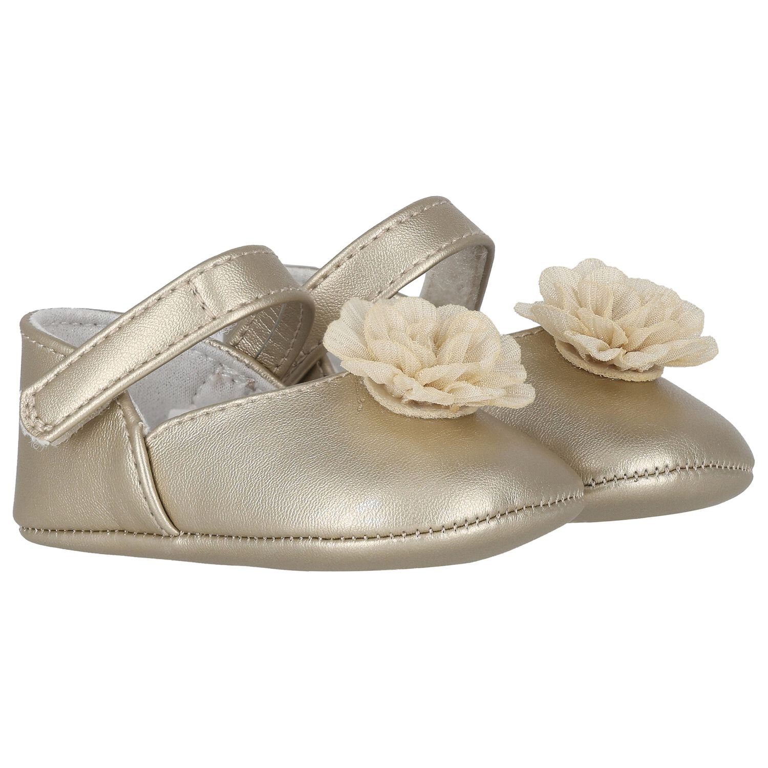 Baby Girls Gold Flower Pre Walker Shoes, 1, hi-res