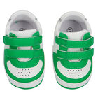 Baby Boys White & Green Logo Pre Walker Shoes, 1, hi-res