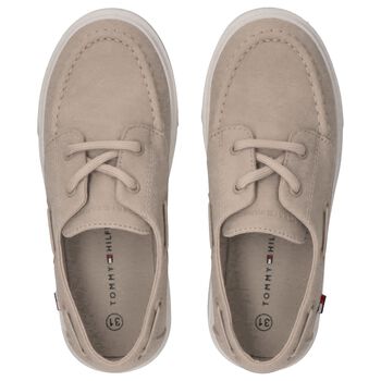 Boys Beige Faux Leather Moccasins