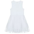 Girls White Logo Tulle Dress, 1, hi-res