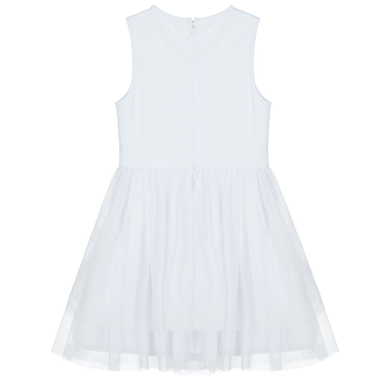 Girls White Logo Tulle Dress, 1, hi-res