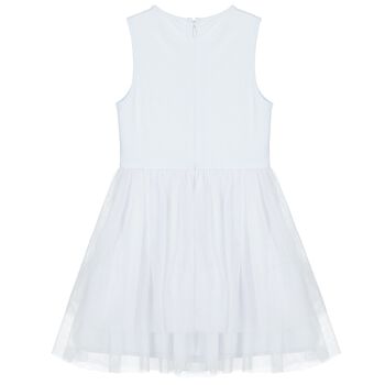 Girls White Logo Tulle Dress
